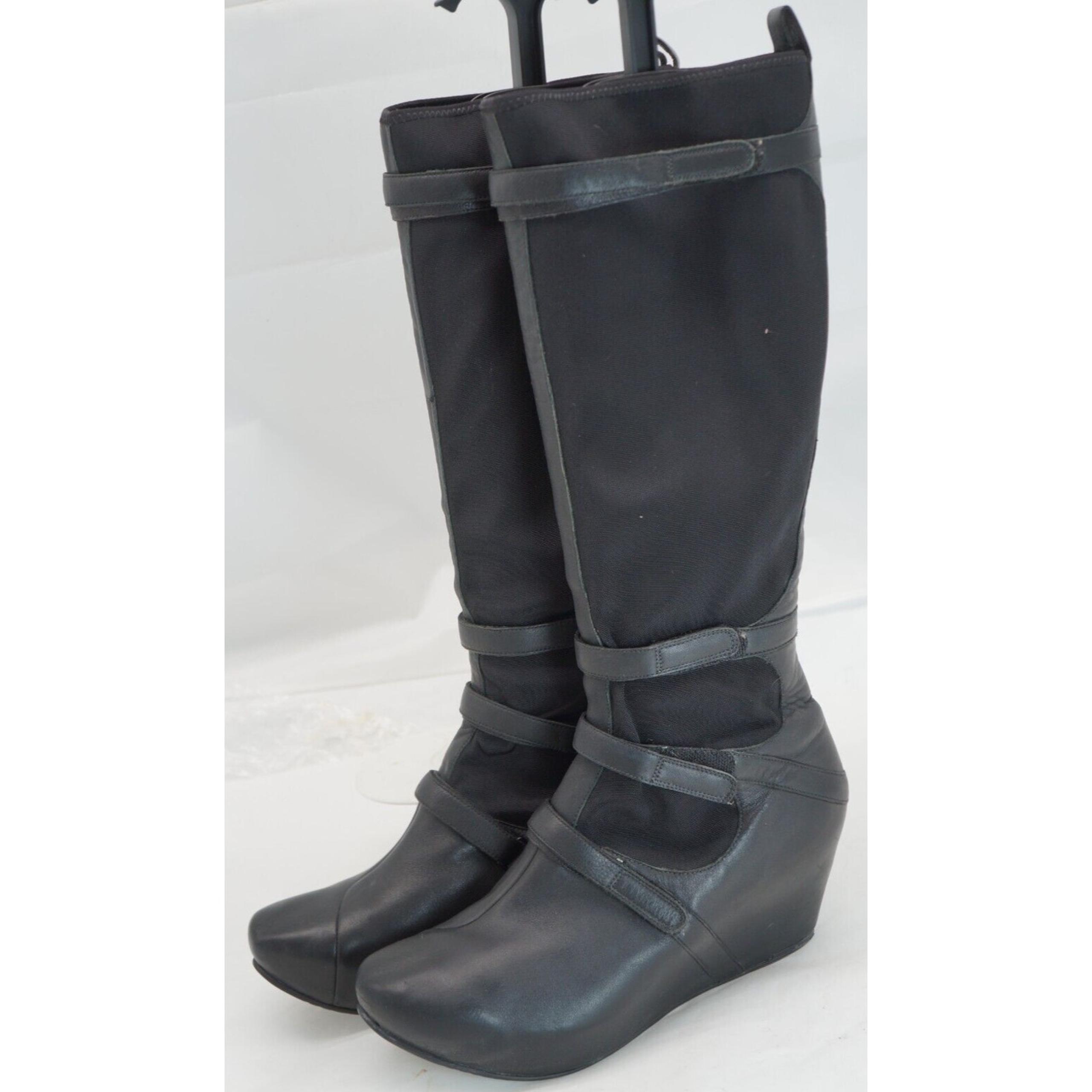 TSUBO Black Leather Platform High Heel Knee High Boots US 9.5