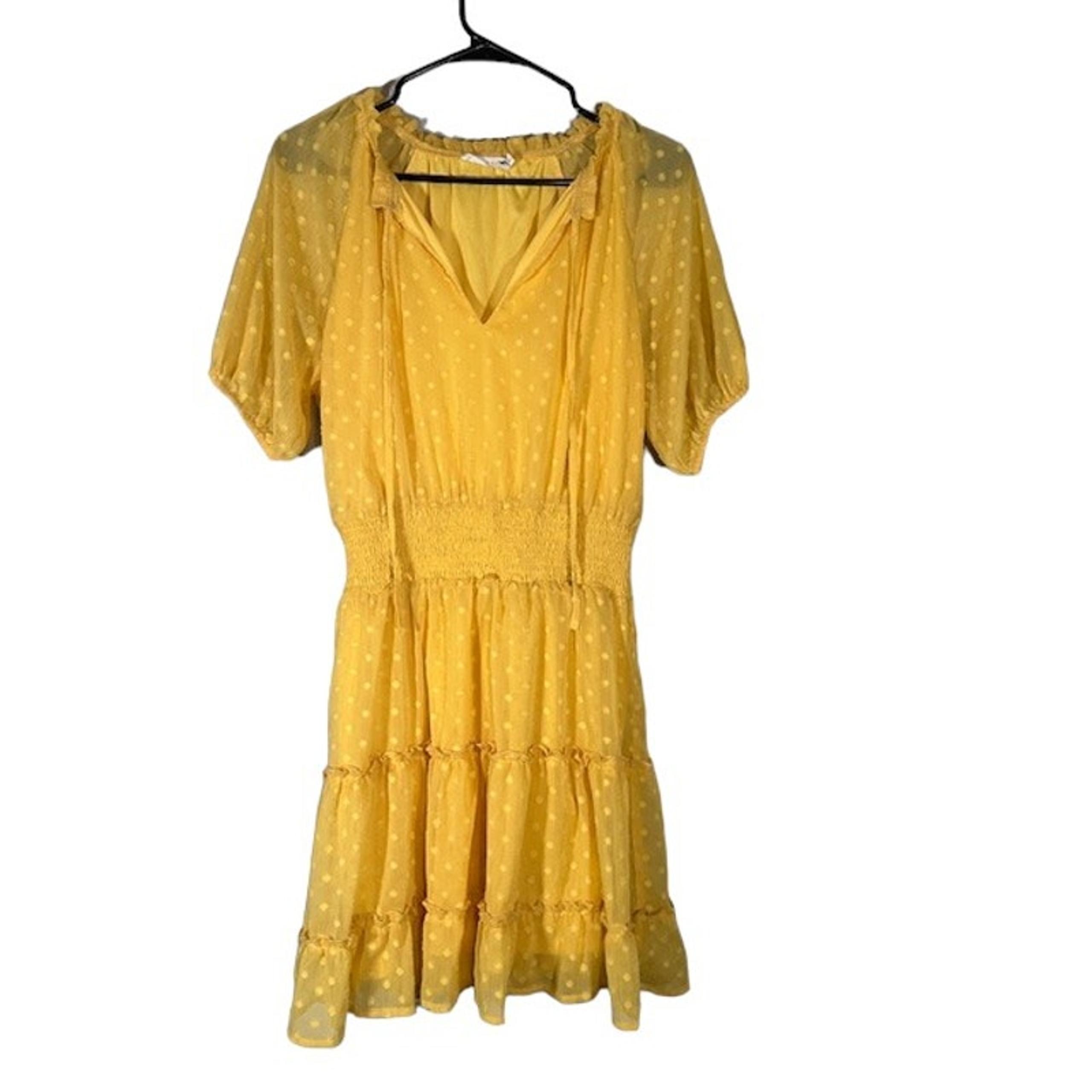 Lush Yellow V-Neck Sheer Short Sleeve Ruffled V-Neck Summer Dress Women Sz M Yellow V-Neck Sheer Short Sleeve Ruffled V-Neck Summer Dress Women Sz M - Lush