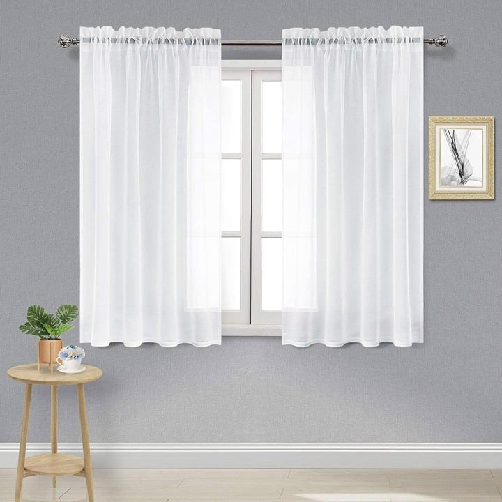 Sheer Curtains Semi Transparent for Bedroom White Set of 2