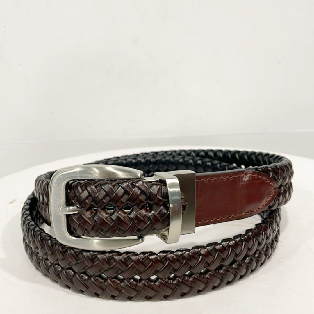 Men's Sumner Brown Black Convertible faux & genuine Leather Braided Belt 38