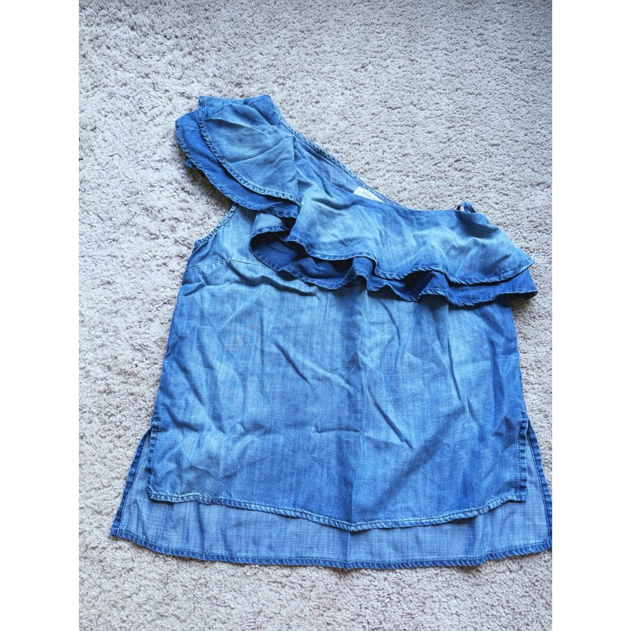 Bella Dahl one shoulder ruffle blouse chambray blue Coastal Boho chic Size Small