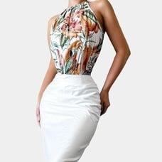 ASOS White Green Pink Halter Neck Sleeveless Floral Print Top Blouse Size 2/S