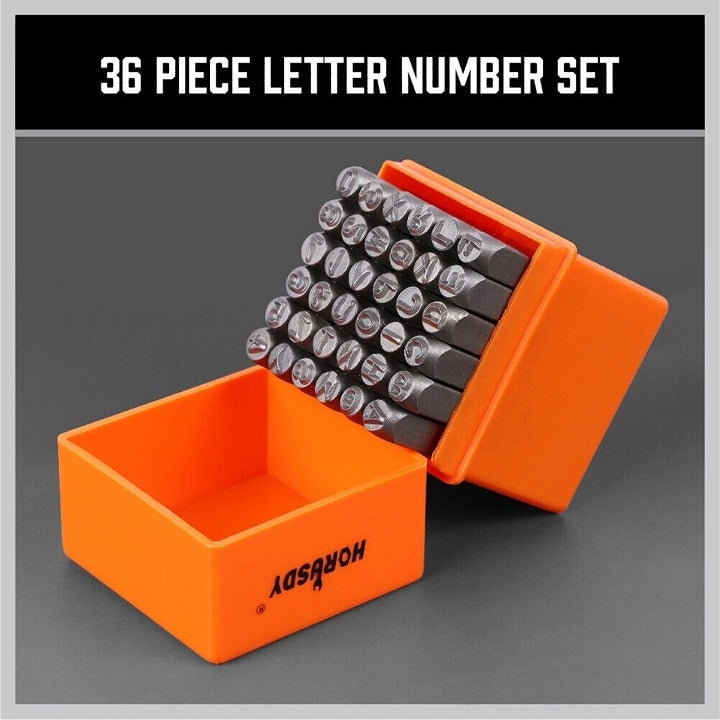 36Pc Number Capital Letter Stamp Punch Set A-Z & 0-9 1/4 Metal Plastic Leather