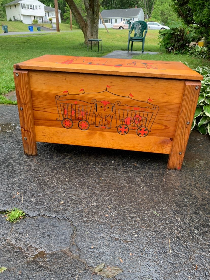 Antique , 50's vintage wooden toy chest