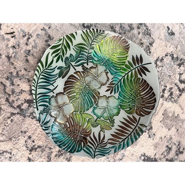 Embossed Tropical Patterned Decorative Dinner Plate Multicolored Metallic NWOT