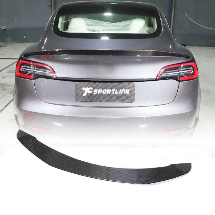 Brand New Real Carbon Fiber V-Style Trunk Spoiler Fits 2016-2021 Tesla Model 3