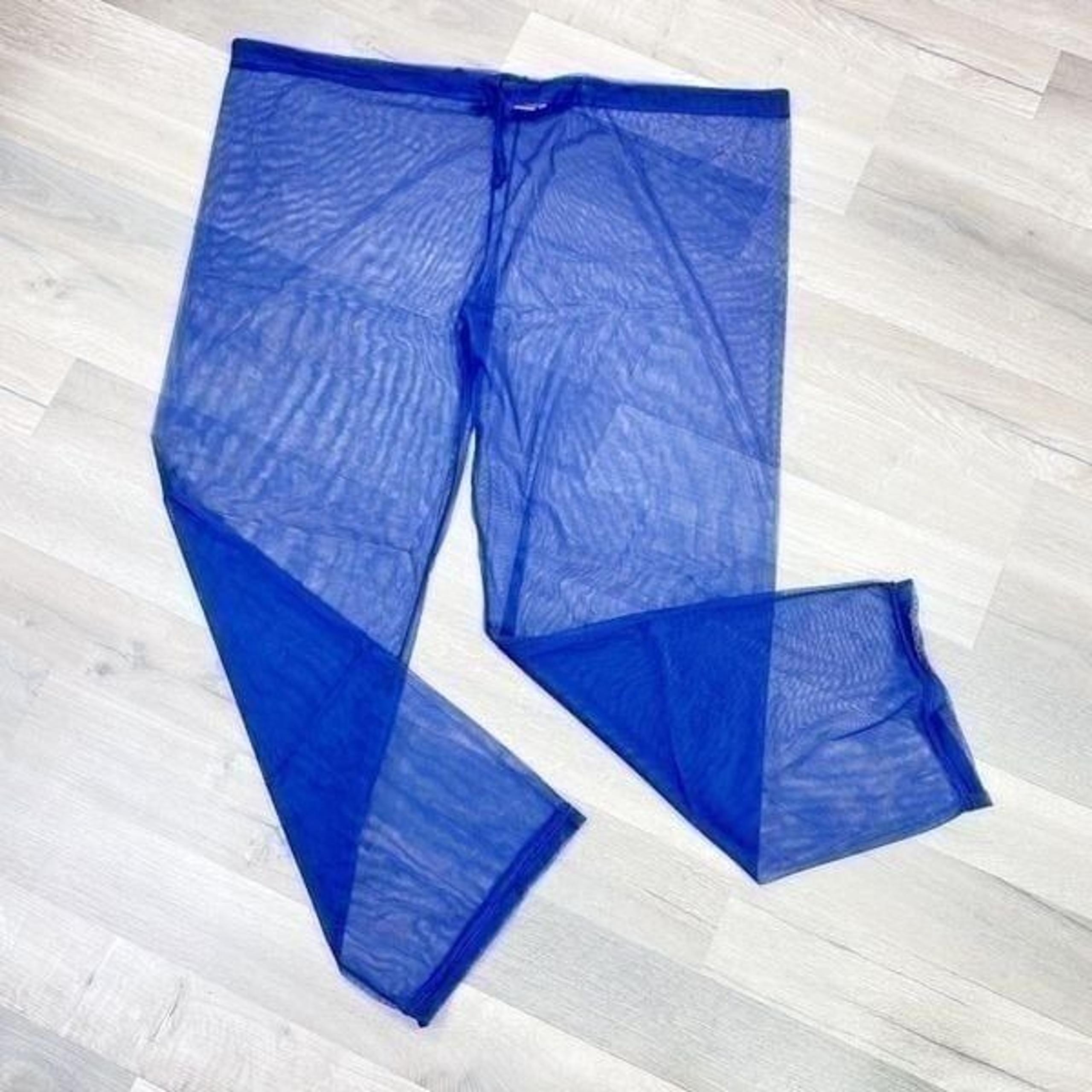 In Gear Sheer Drawstring Waist Palazzo Pants Swim Cover Cobalt Blue Large