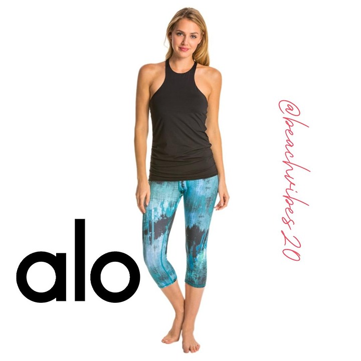 ALO YOGA Airbrush Capri Deep Teal Desert Sunset Print O-5