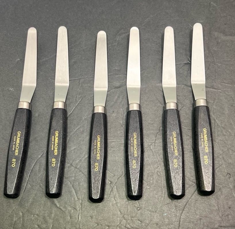 Lot of 6 Vintage Grumbacher #870 Palette Knife Angle Black Wood Handle Japan