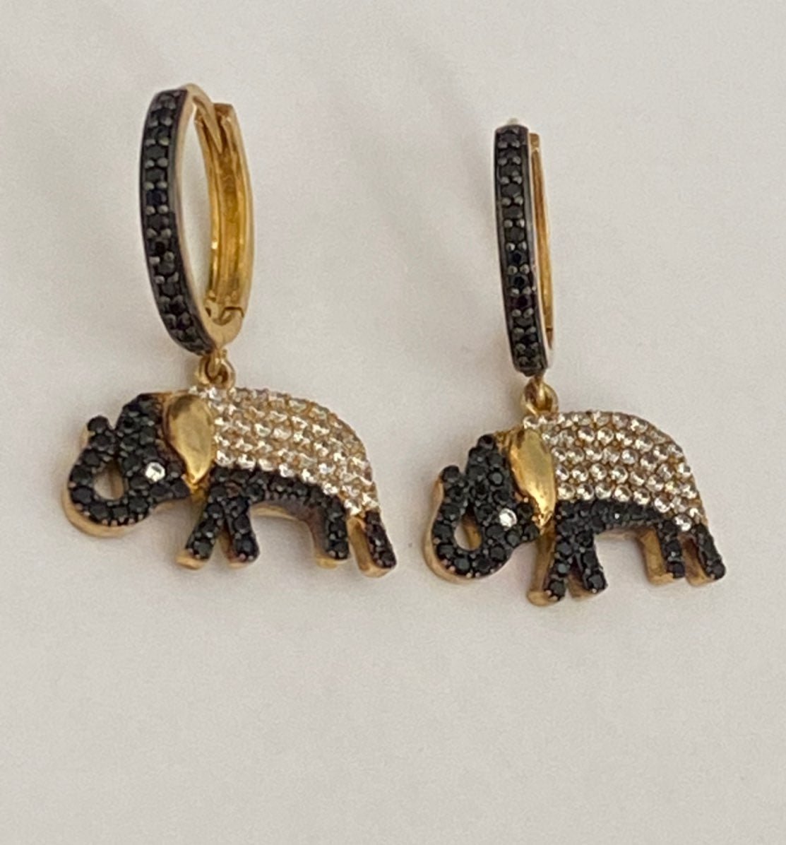 925 silver elephant cz gold earrings
