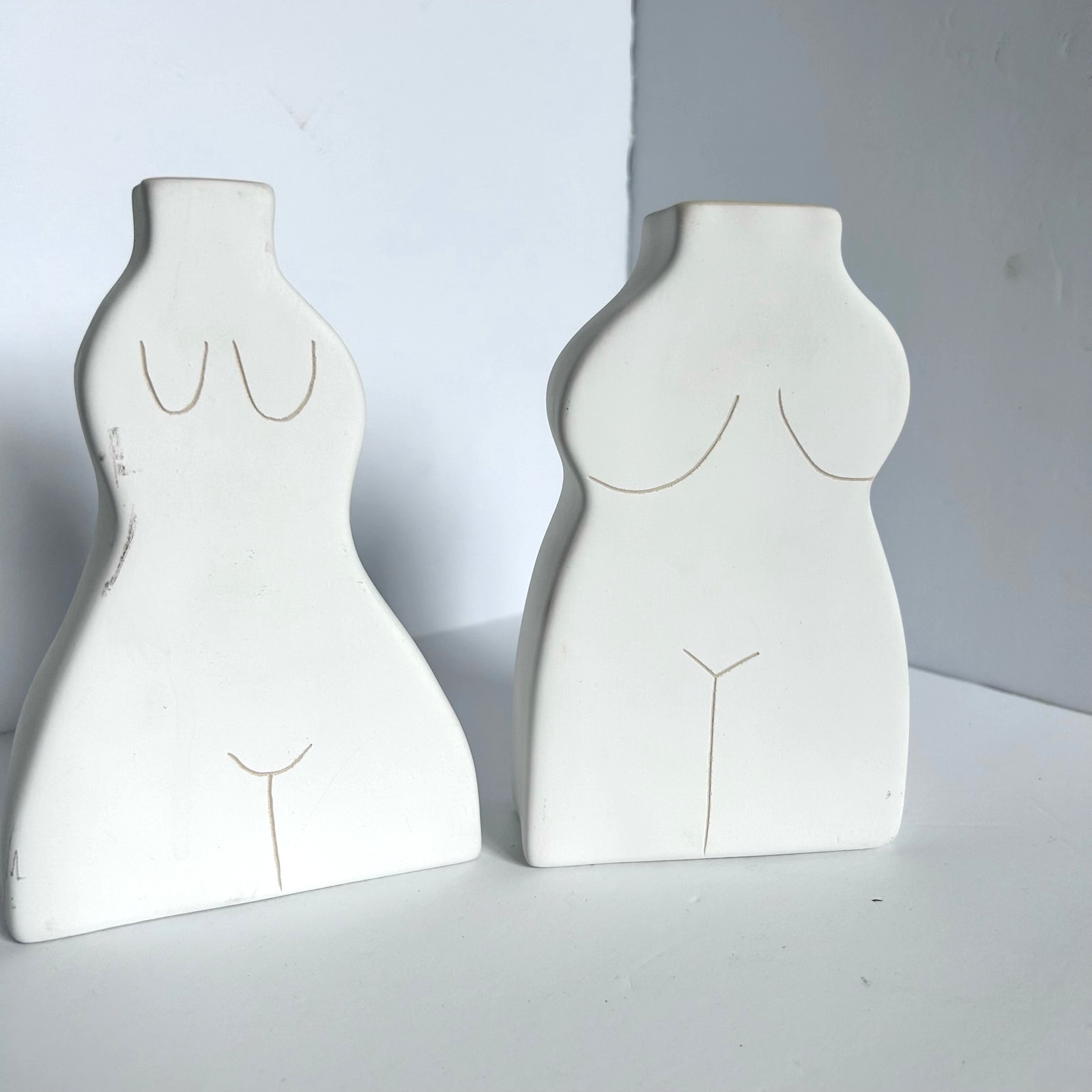 White Hand Carved Nude Budvases Woman's Figure Stoneware Jessica Hiemstra