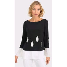NWT JOSEPH RIBKOFF Size US 18 1XL Black Top Tunic Beads & Pearls