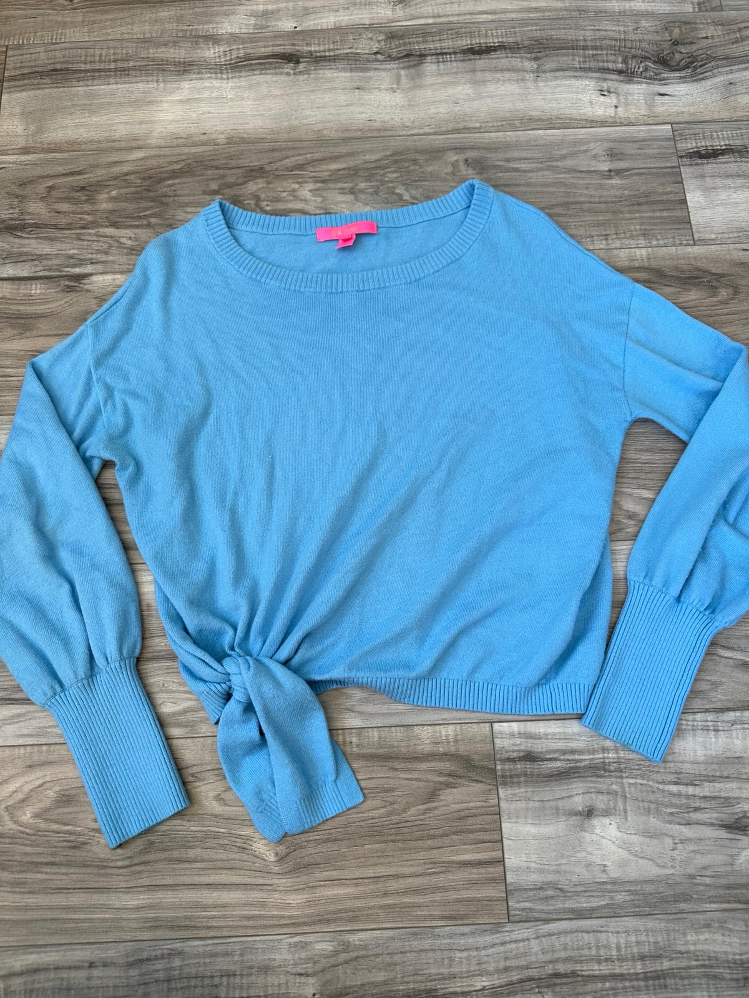 Lilly Pulitzer Nariah Side Tie Knit Crewneck Sweater Cashmere  Soft Blue Size M