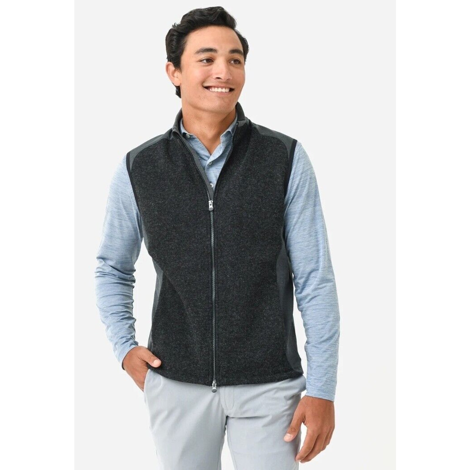 Bnwt Greyson Wolf Sequoia Lux Hybrid Full Zip Dark Gray Heather Vest Mens SZ M