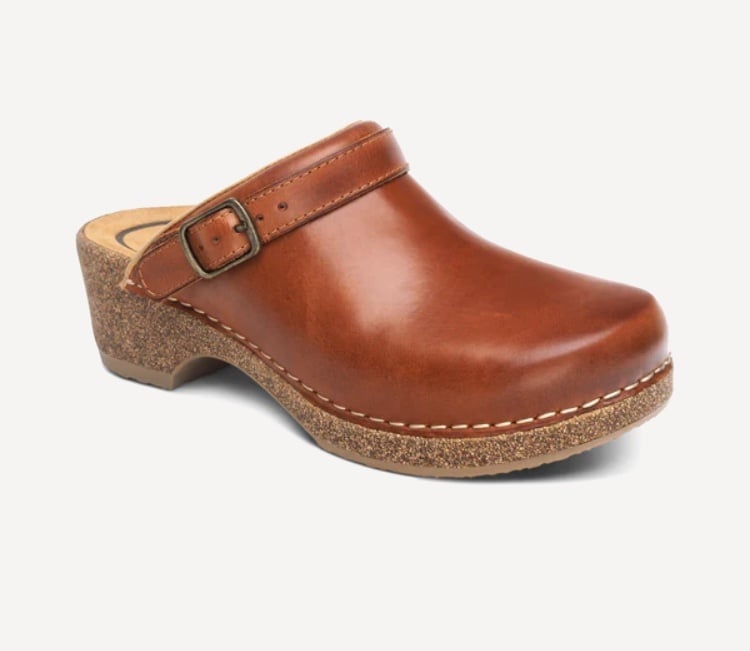 New Aetrex Beckie Cognac Clog Brown Leather Cork Sole Size 10.5-11, Retail 149