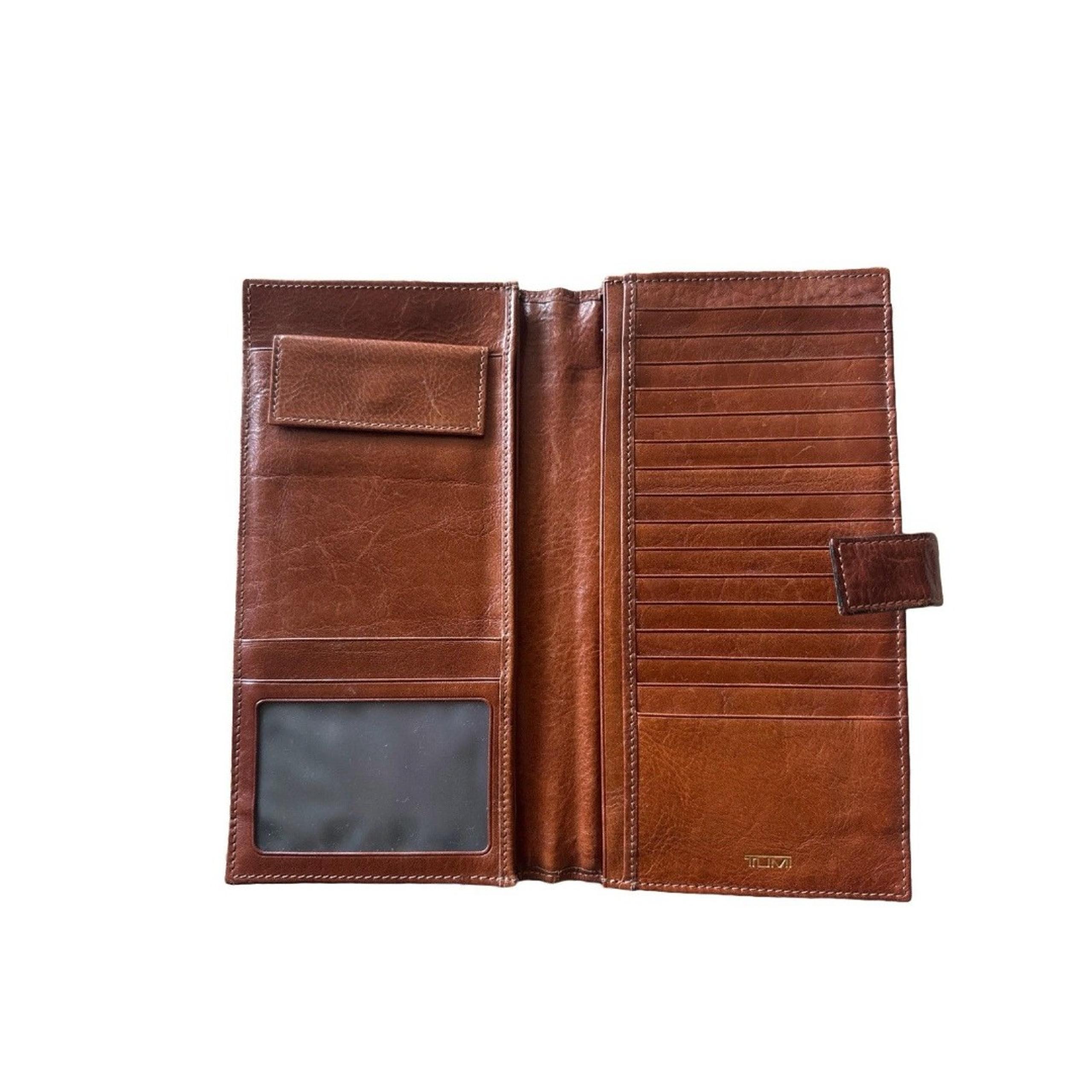TUMI Leather Wallet Travel Passport Card Organizer Brown Leather 9 x 5”