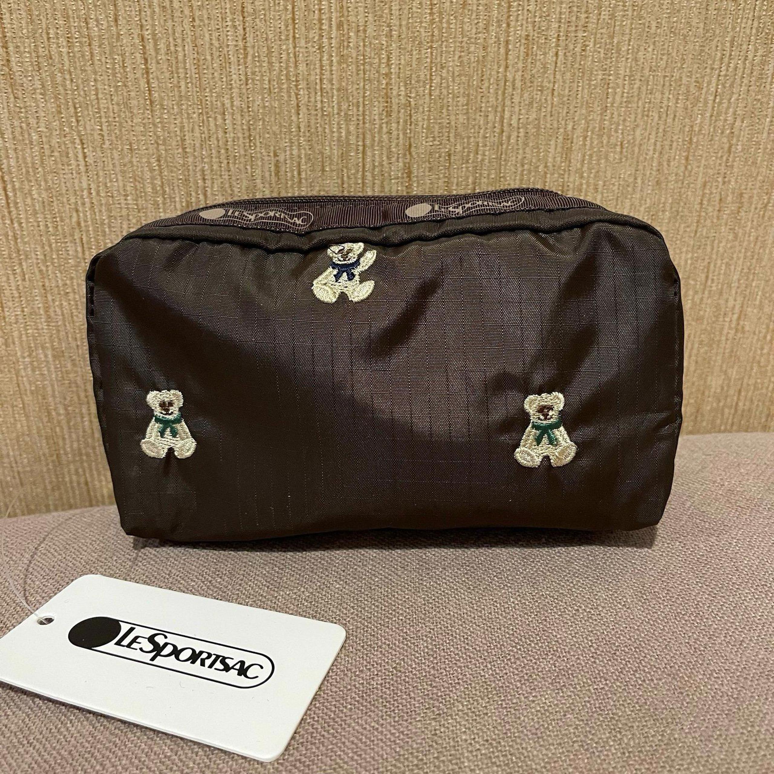 Lesportsac Bear Embroidery Rectangular Cosmetic Bag NWT
