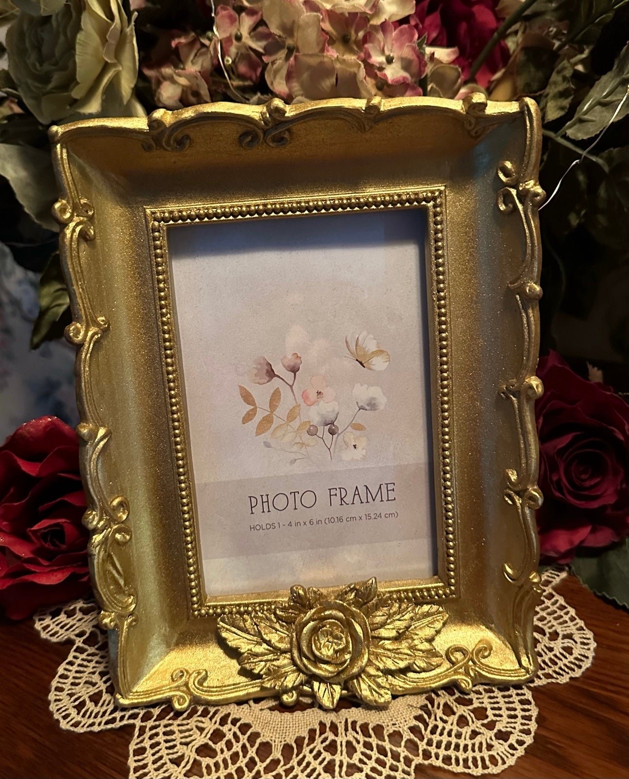 Vintage Inspired Gold Picture Frame W/Ornate Victorian Floral/Scroll Design; New