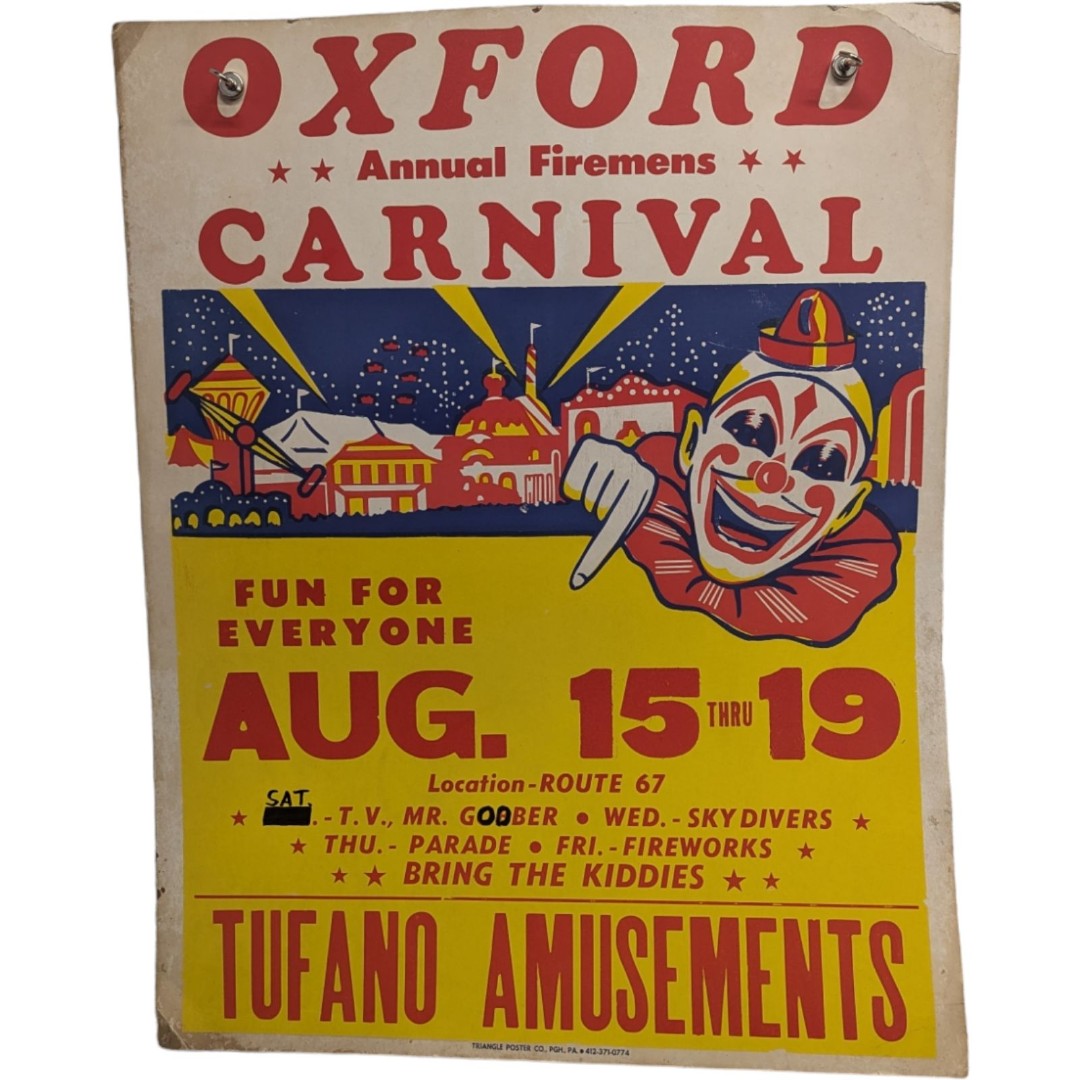 Vintage Oxford, CT Firemans Carnival Poster - 1970s - Triangle Poster Co