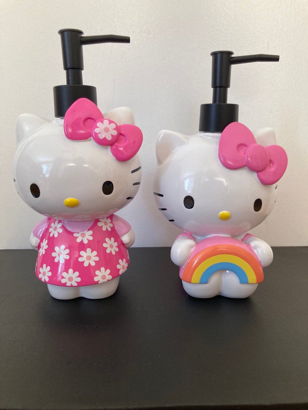 Hello Kitty Soap Pump Dispenser Lot of 2 Flower Dress Rainbow New Unused 2024