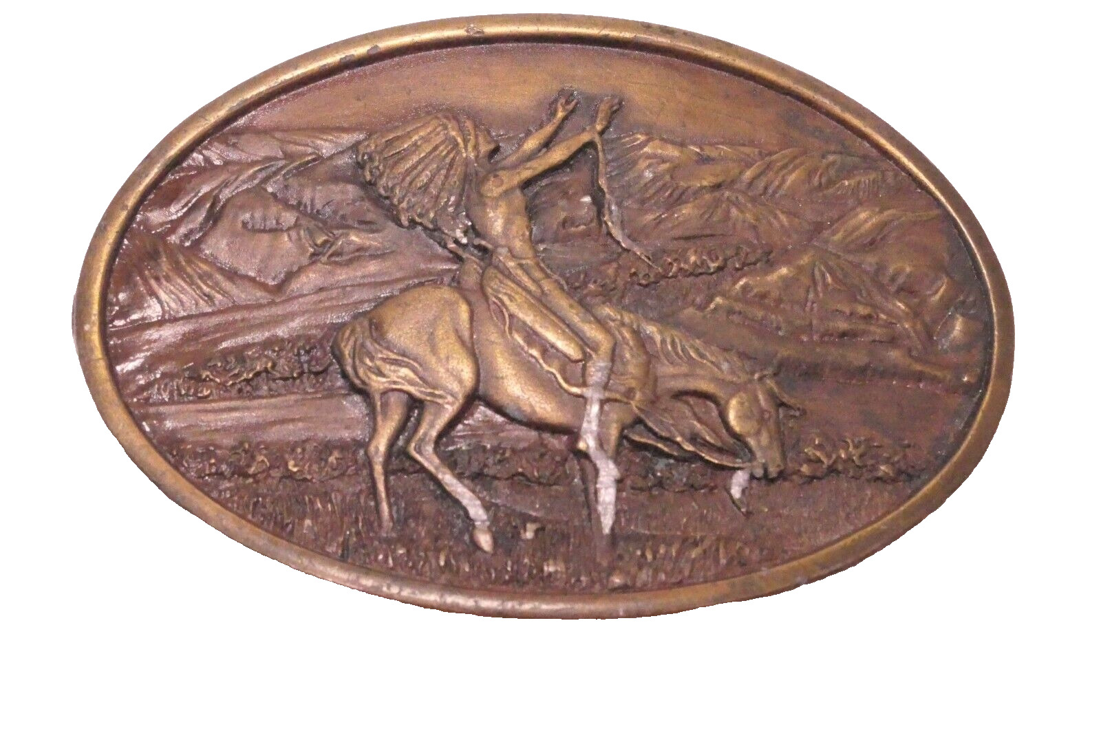 1977 Bergamont Brass Native Americans Prayer Belt Buckle