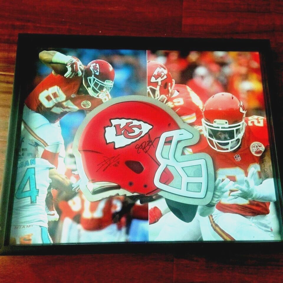 Travis Kelce Eric Berry Autograph 11 x17 Chiefs #87 Helmet Plaque Display 1/1