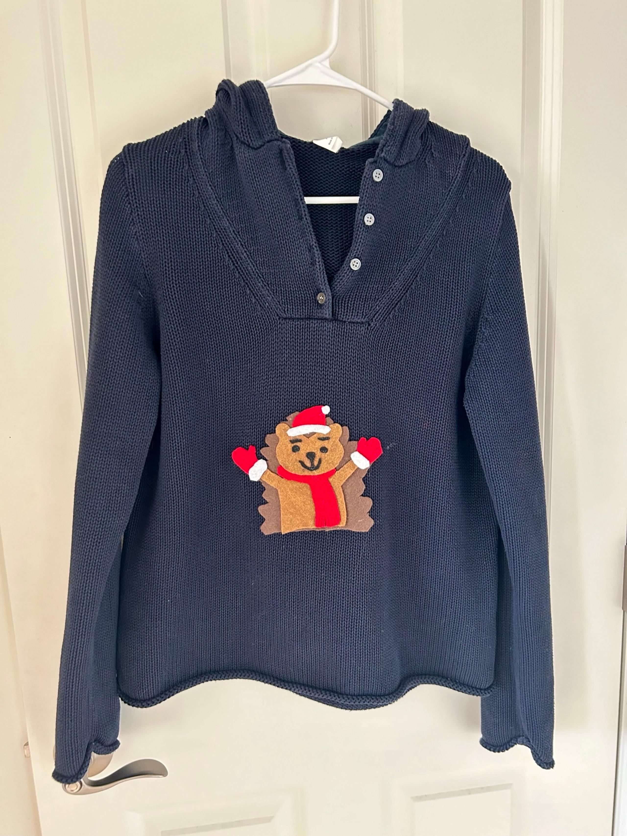 J. Crew | Christmas Gingerbread Man Hooded Sweater in Blue - Women’s Size L