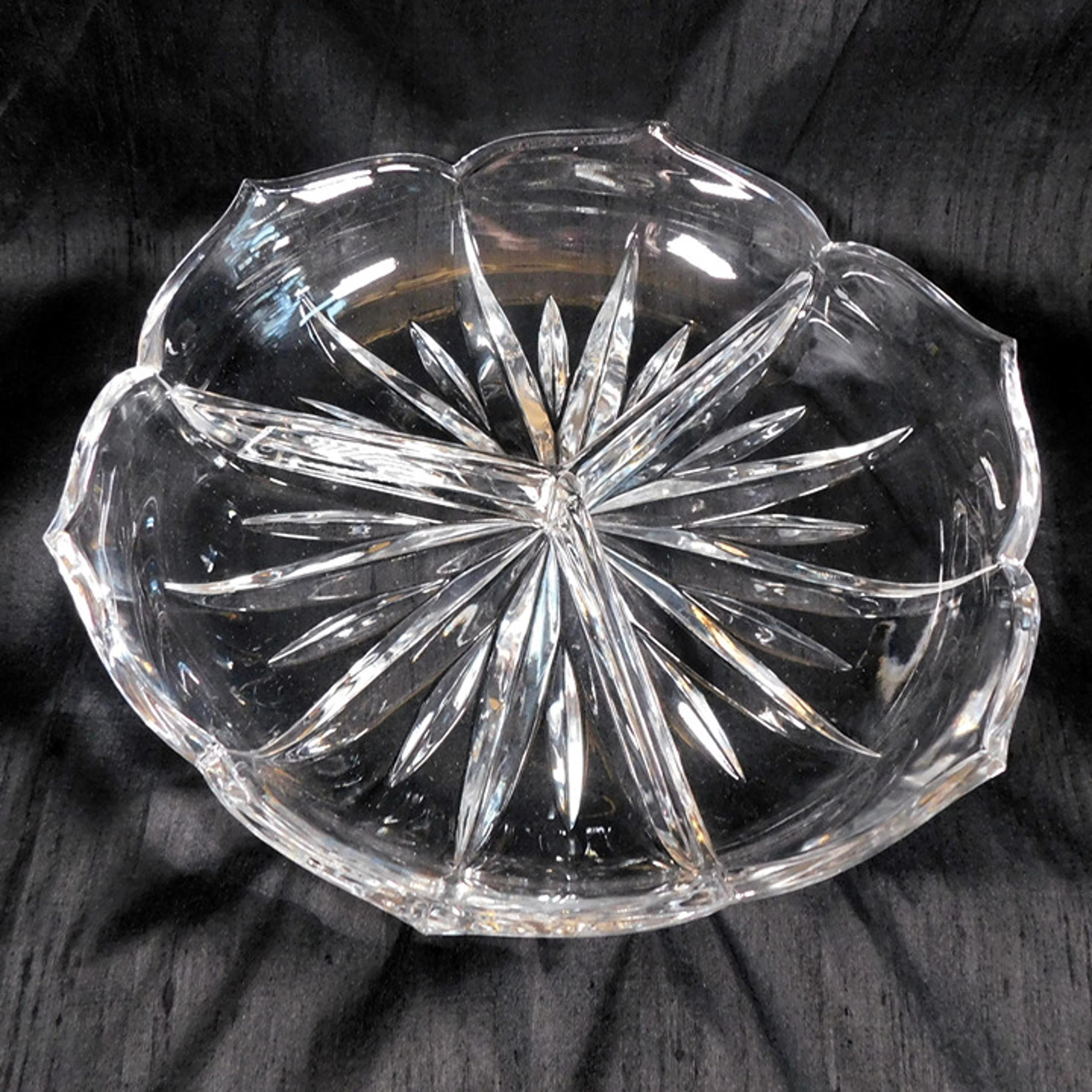 Gorham Crystal 11 Inch Three Part Round Relish Tray in Lotus # 26108