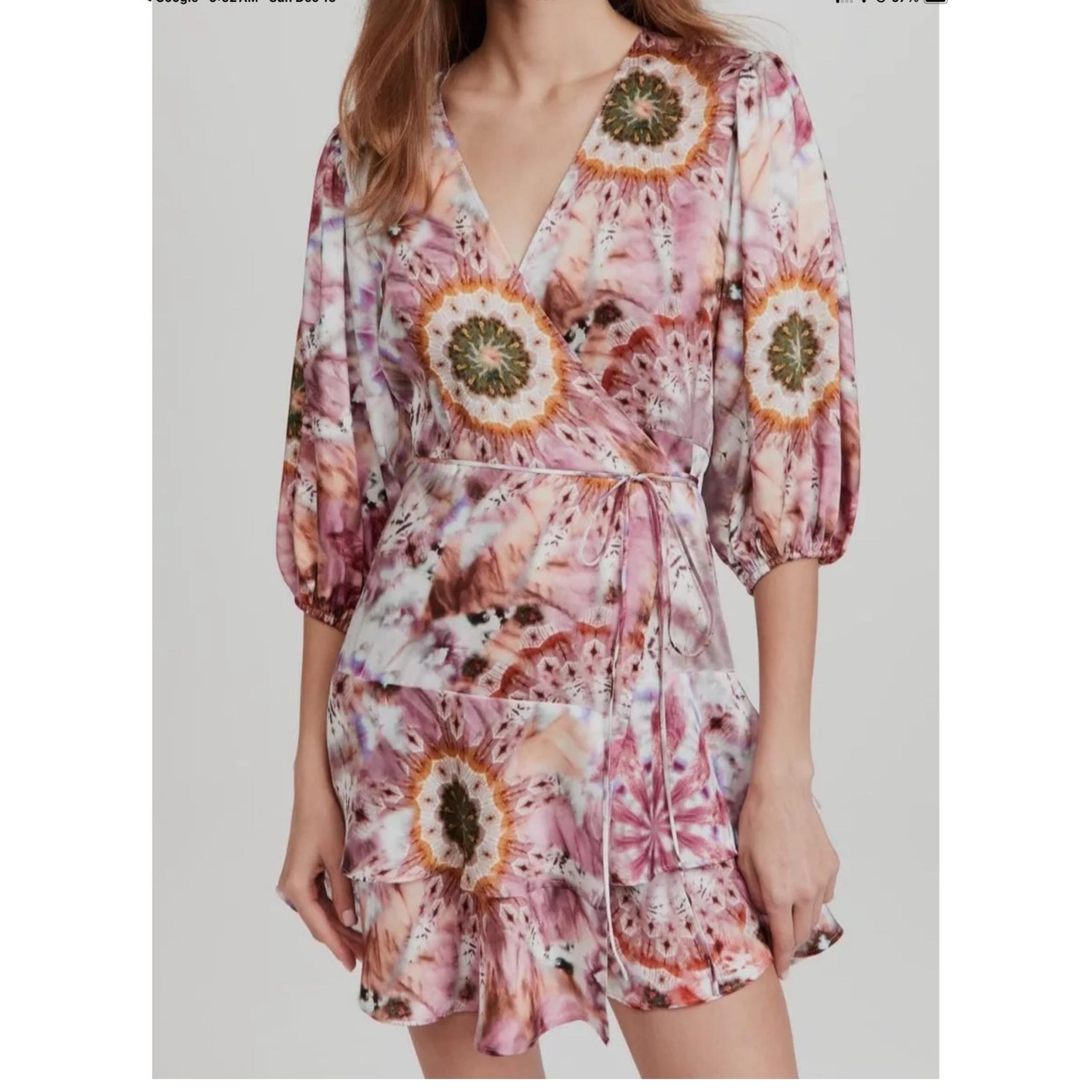 Alexis Lucine Printed Wrap Dress In Rose Tie Dye Mini Ruffled Size Medium