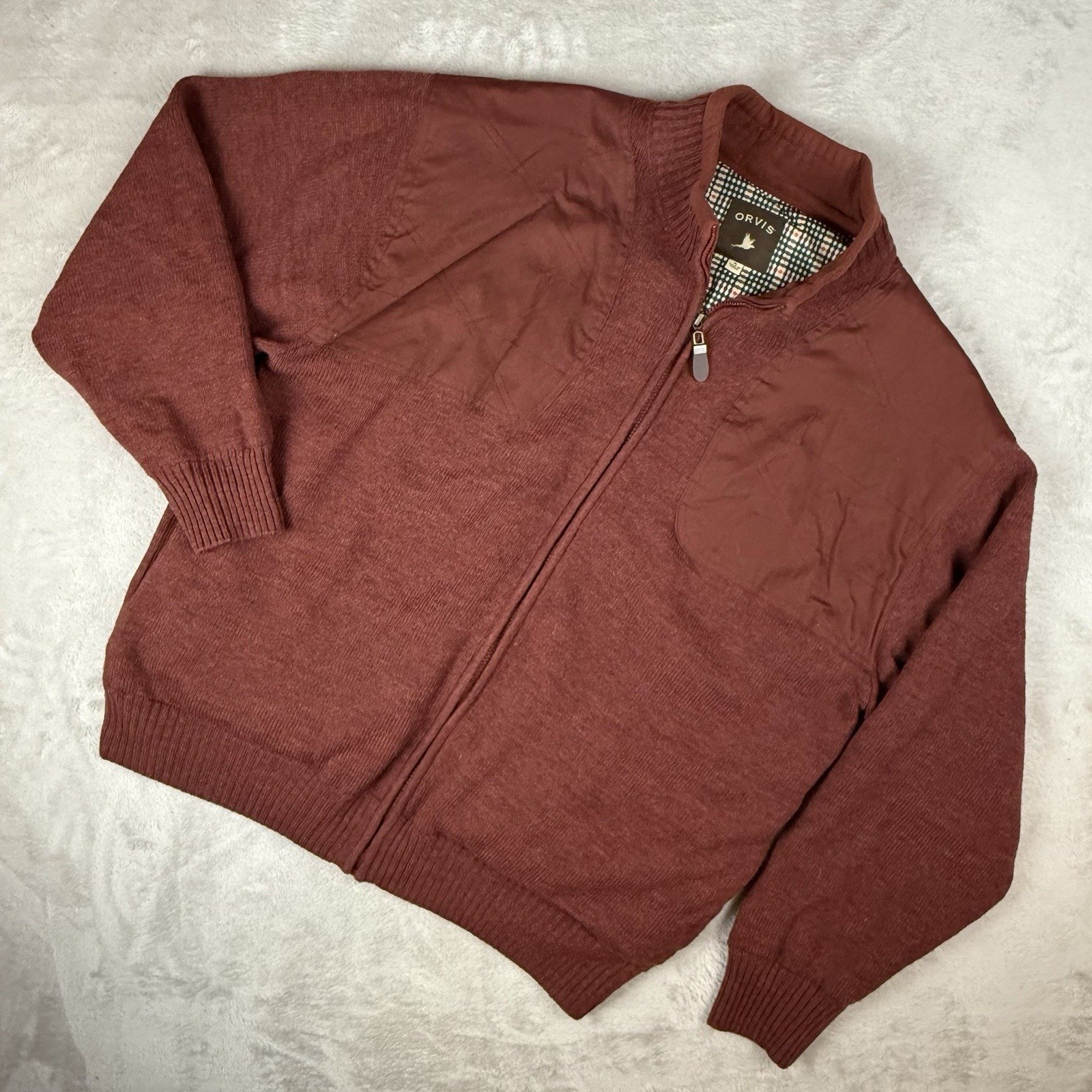 Orvis Jacket Mens XL Rust Shooting Wool Flannel Lined Bomber Hunting Hiking Zip