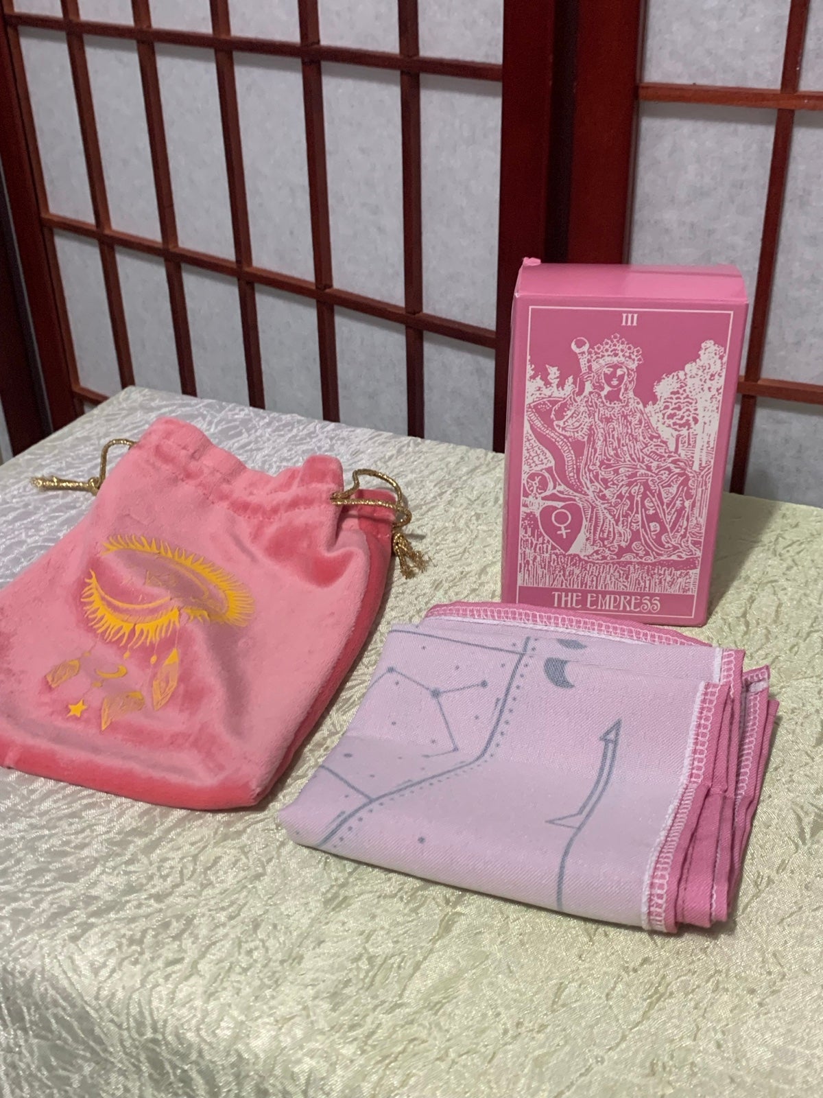 Pink Tarot Card Deck with Travel Bag & Clothe
