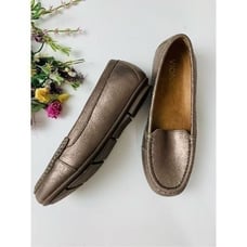 Vionic Women's Brown Leather Chill Debbie Pewter Loafers Flat Shoes Size 5
