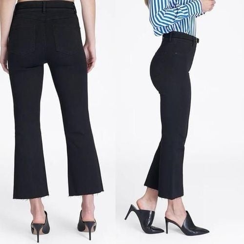 Spanx S/P Regular Jeans Cropped Flare in Black Wash raw hem back pockets NWT