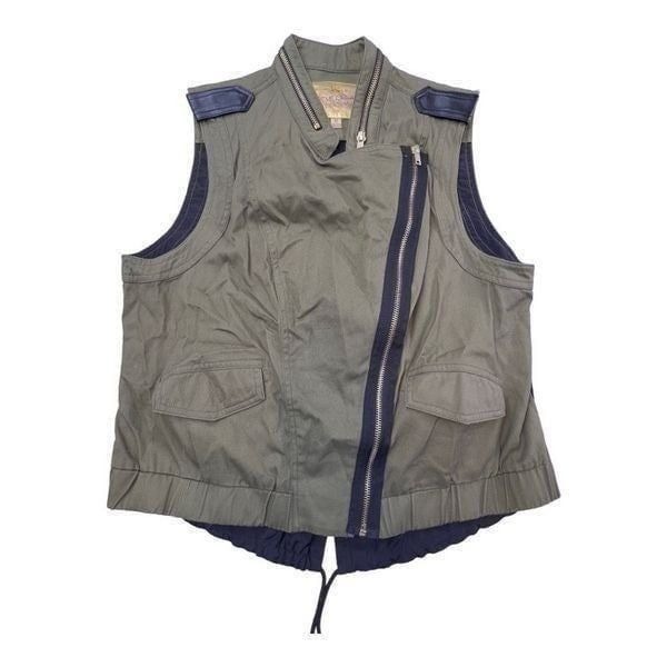 Princess Vera Wang Women's Asymmetrical Zip-Up Utility Vest Army Green Medium