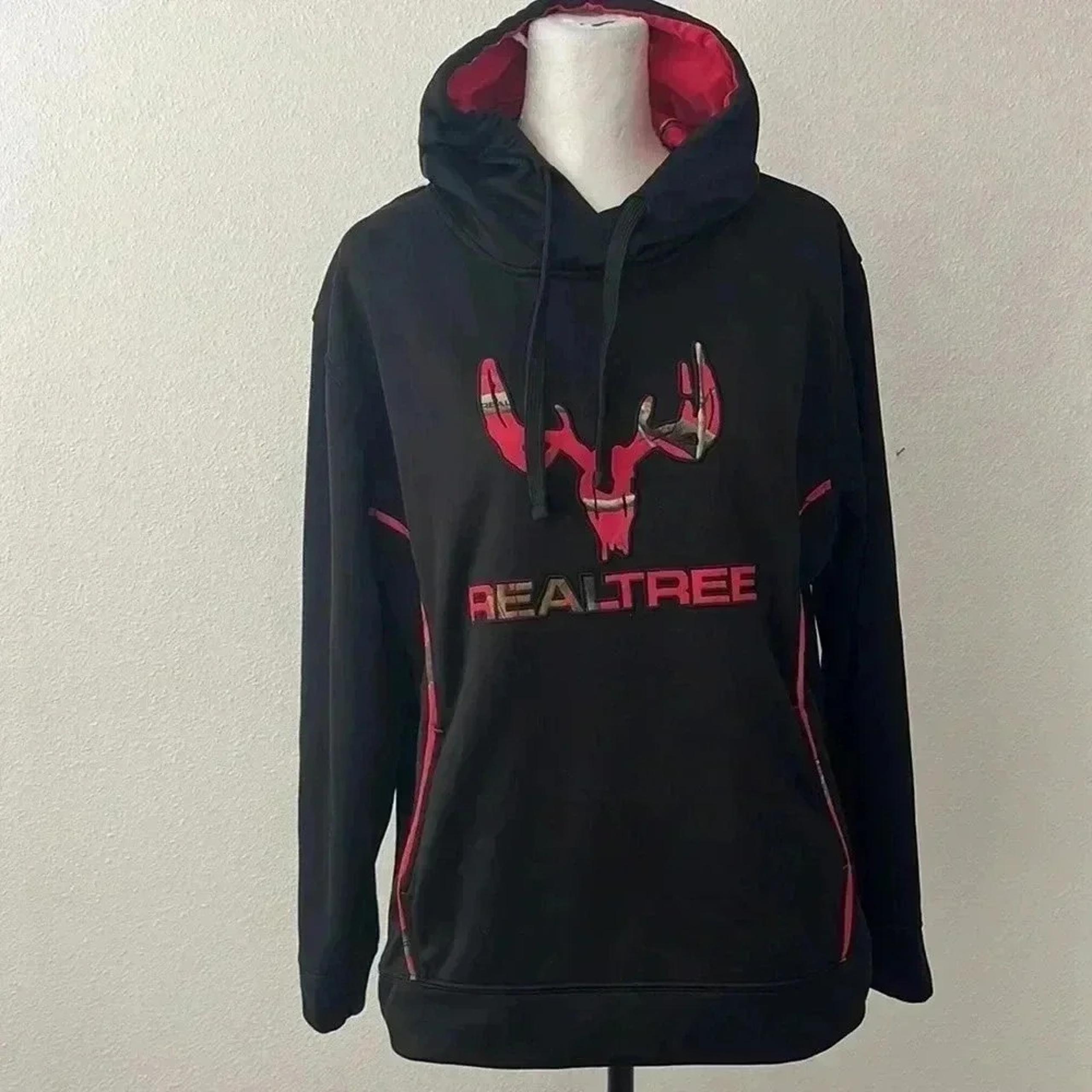 Real Tree Pink & Black Camo Hoodie Sweatshirt Deer Head Logo Women's Size Small