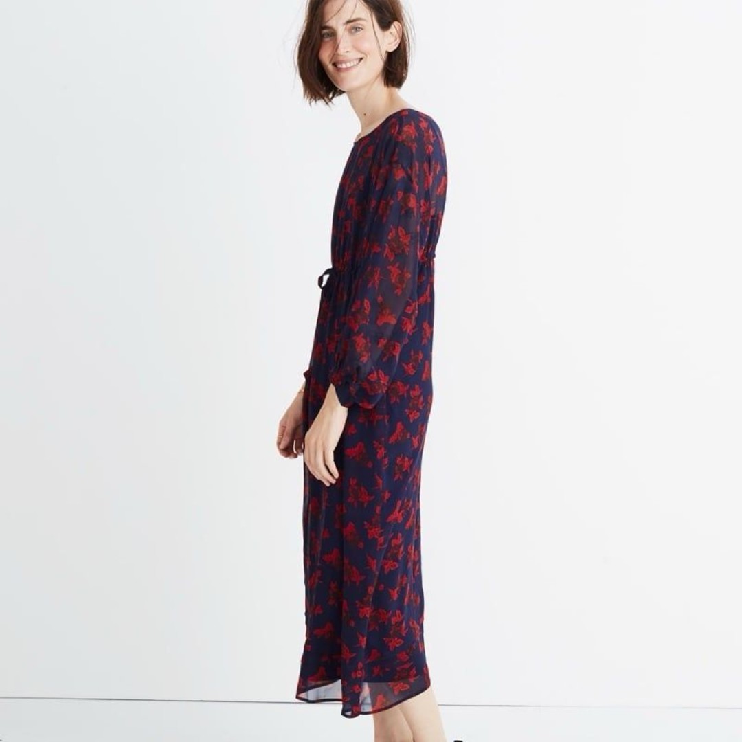 Madewell x No. 6 Collab Sheer Silk Magical Vintage Rose Drawstring Dress S/M