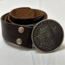 Vintage 1974 Mayan Aztec Calendar Belt Buckle By Bergamot Brass - Silver Color