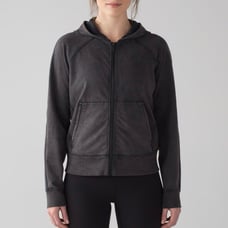 LULULEMON Acid Rubber Dye Black Loop Back Hoodie Full Zip Cotton Terry Size 6