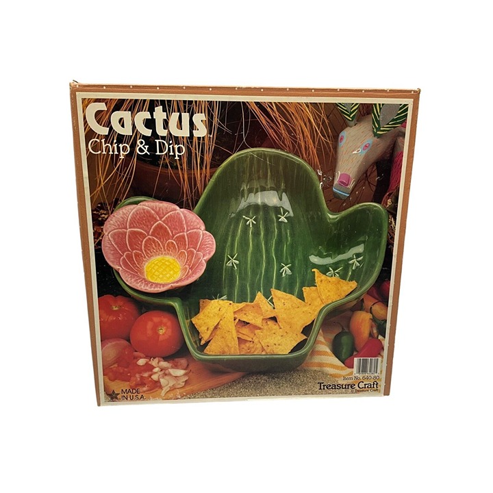 Treasure Craft Cactus Green and Pink Chip N Dip NEW Old Stock in Original Box