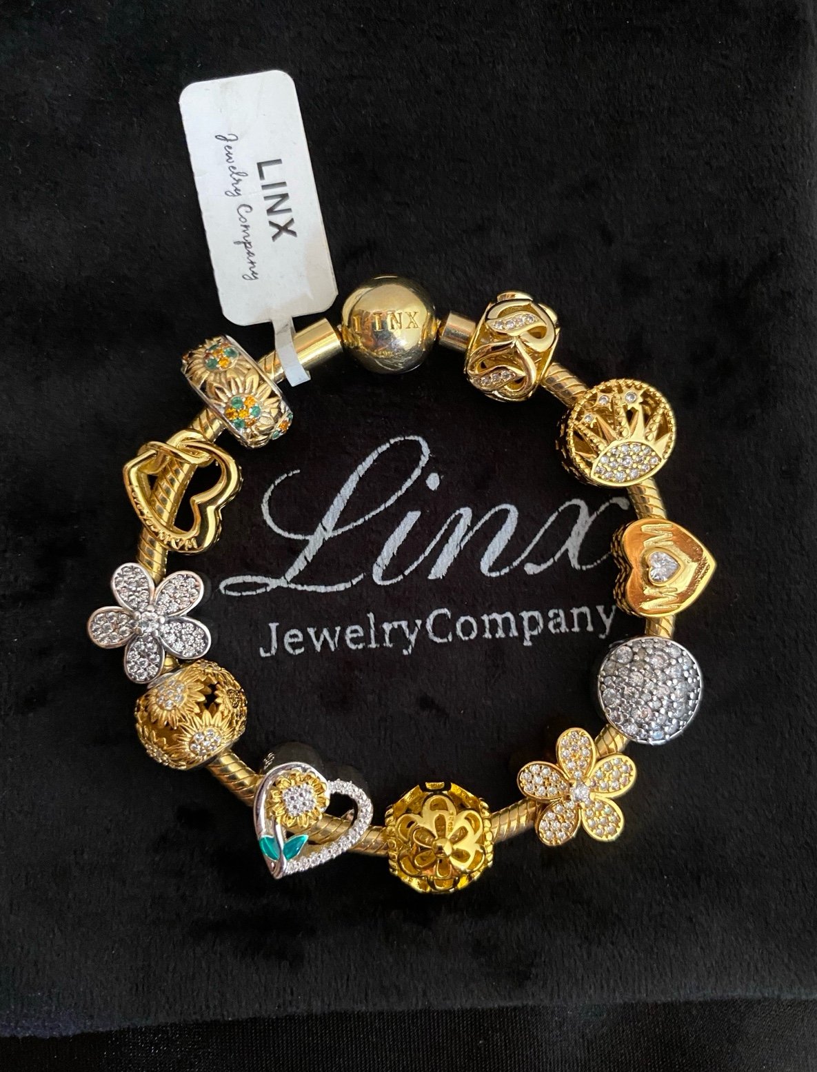 Linx Yellow Gold Snake Chain Bracelet with Gold Mom Themed Charms