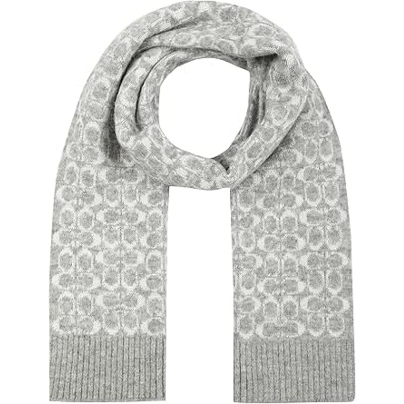 Coach Unisex Chalk Metallic Signature C Jacquard Wool Blend Reversible Scarf