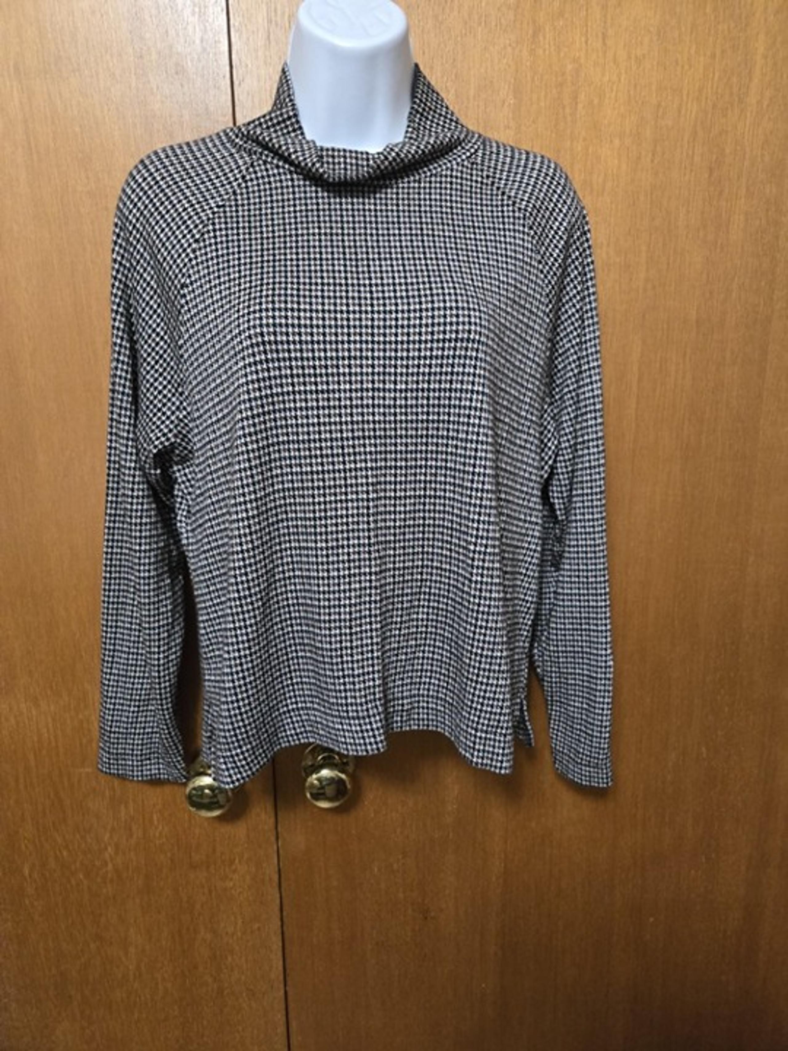233. Lou & Gray for LOFT Brown Black White Checkered Cowl Turtleneck Size Sm