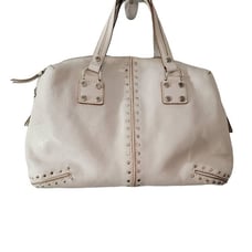 RARE MICHAEL KORS Duffle Handbag Leather Ivory Satchel Silver Stud Medium