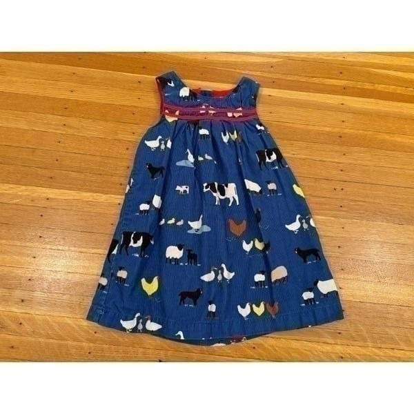 Baby Boden blue corduroy farm animals dress