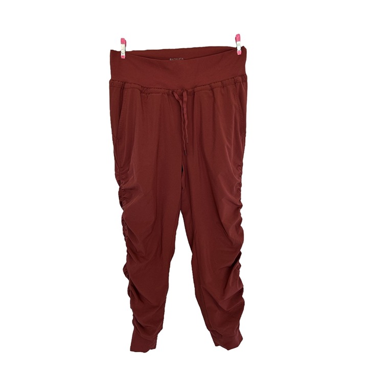 Athleta Attitude Lined Joggers Red Side Ruching Elastic Waist Drawstring Size 6
