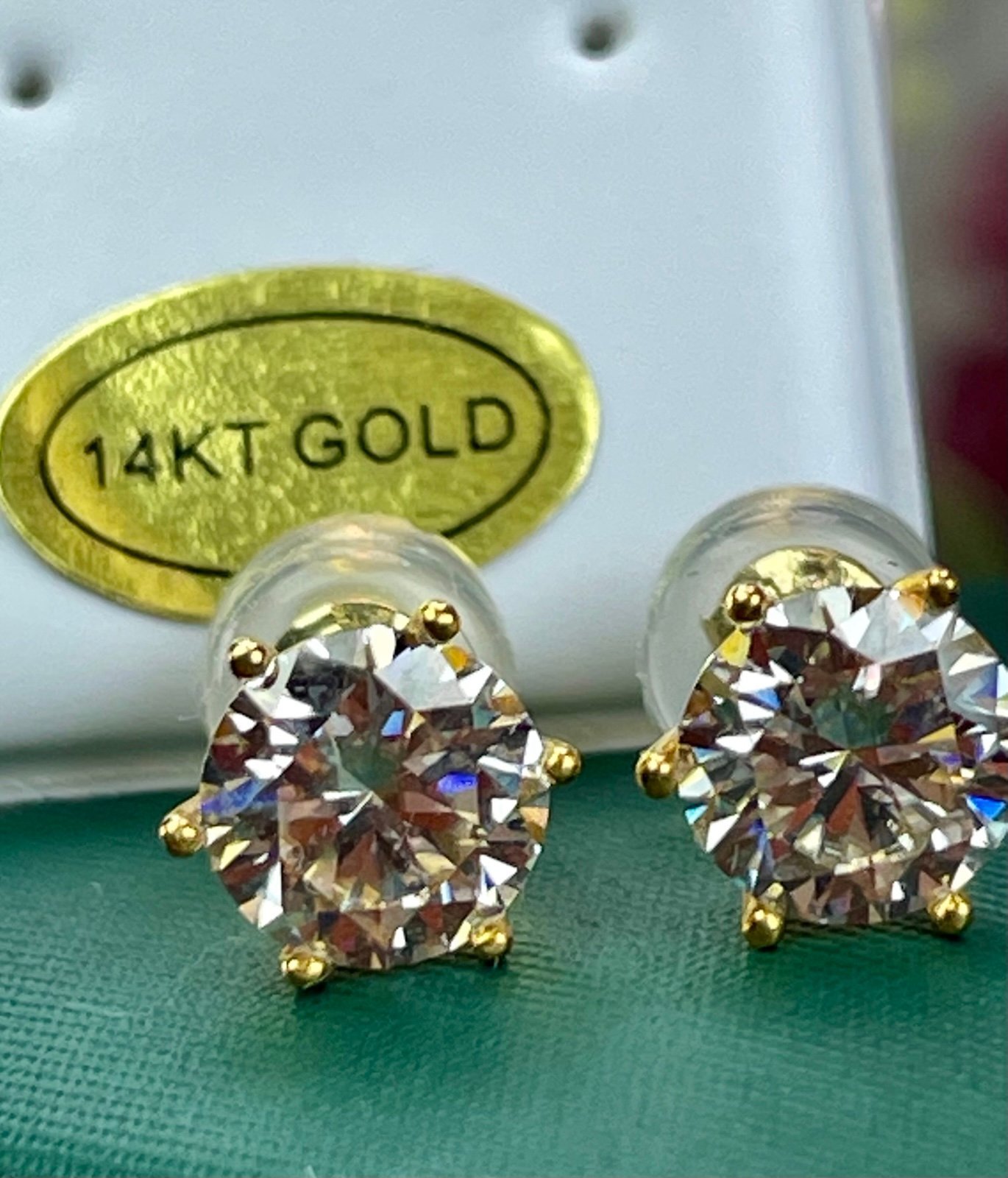 14K SOLID 2CT Moissanite DIAMOND Stud Earrings. Yellow Gold