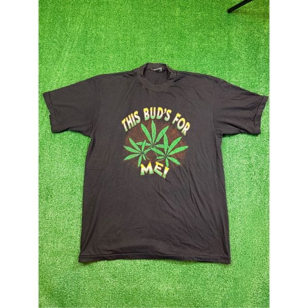 Vintage 1990s This Bud's For You Marijuana T Shirt Black Size Large Weed Grunge