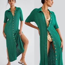 FP Beach | Green Riding Waves Sweater Knit Midi Dress Cover Up S
