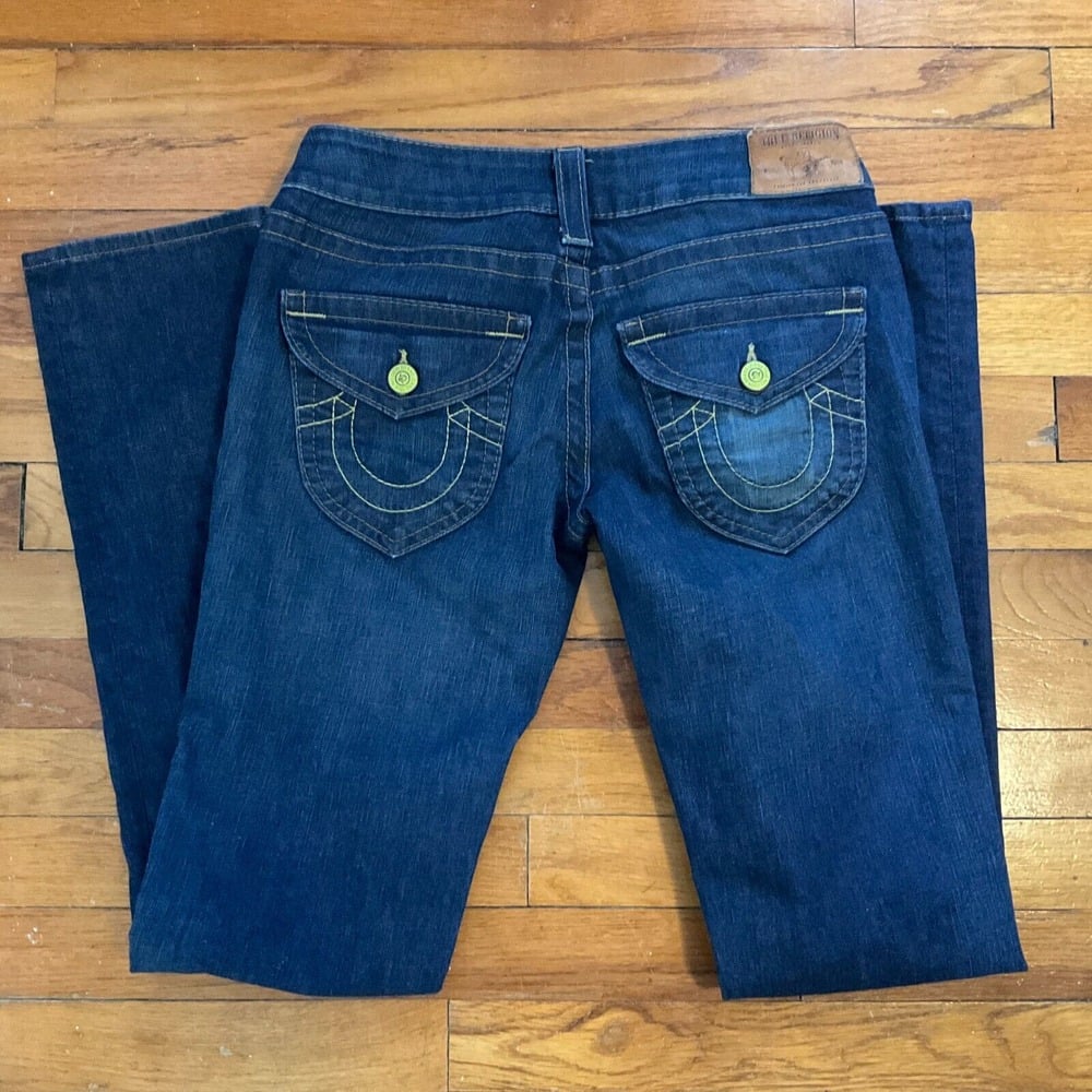 True Religion Women's Denim Flared Jean 27 X 33 Low Rise Distressed Y2K