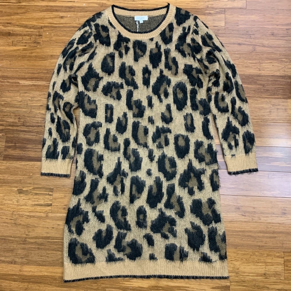 Umgee Leopard Print Sweater Dress Womens XL Long Sleeve Brushed Knit Pullover